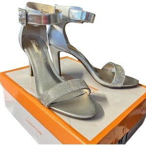 Dunion NIB Women’s Elegant Silver Rhinestone Heels with Stiletto and Ankle Strap